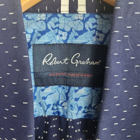 Robert Graham Navy Short Sleeve Button-Up Shirt Large Tailored Fit - Picture 4 of 6